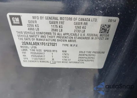 2015 Chevrolet Equinox Ls from USA, damaged, VIN 2GNALAEK1F6127021